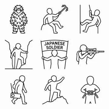 Stick figure illustrations of people in various actions and professions Sil.. Stock Illustration