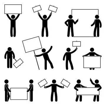 Stick figure join protest set Stock Illustration