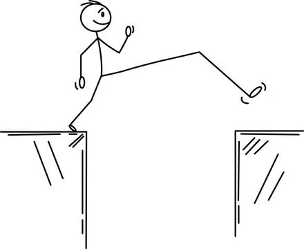 Stick figure jumping over a gap, representing overcoming challenges and tak.. 스톡 일러스트