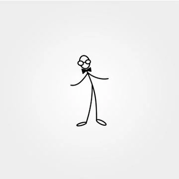 Stick figure man with glasses, vector drawing on white background Stock Illustration