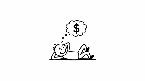Stick Figure Man Lying Down and Dreaming About Money Animation Video stock 338191026