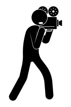 Stick figure, man operator with camera. World Cinema Day December 28th. Vecto Stock Illustration
