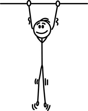 Stick figure person hanging from a bar with a smile, isolated on white Vector Stock Illustration
