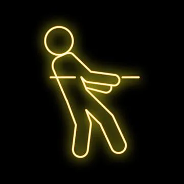 Stick figure pulling rope neon glowing sign 스톡 일러스트