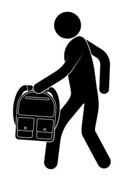 Stick figure. Schoolboy, student goes with a backpack in his hands. September 1 Stock Illustration
