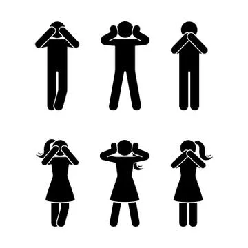Stick figure set of three wise monkeys pictogram Stock Illustration