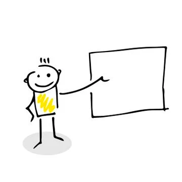 Stick figure showing something on a blank board. Stock Illustration