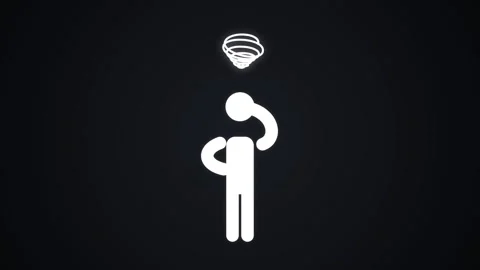 Stick Figure with Stormy Thought Bubble Animation on Black Background 4K Stock Footage 339029543