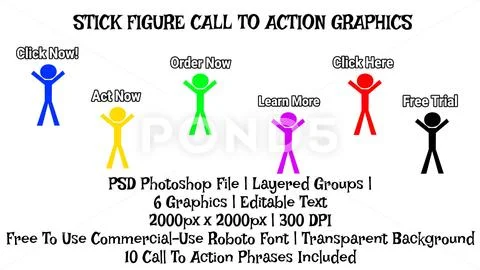 Stick Figure With Text Call To Action Button, Video Creator Graphic, Template PSD Template