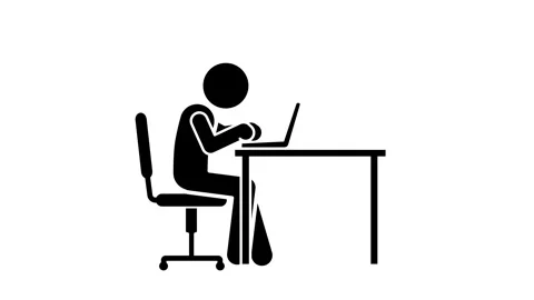 Stick figure typing on laptop at work desk Stock Footage 317882761