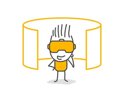 Stick figure using virtual reality headset. Stock Illustration