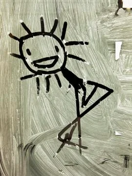 Stick figure in window Stock Photos