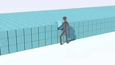 Stick figure worker stacking blue boxes Stock Illustration