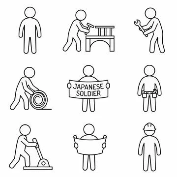 Stick figure workers, laborers, and occupations icons set Silhouette Stock Illustration