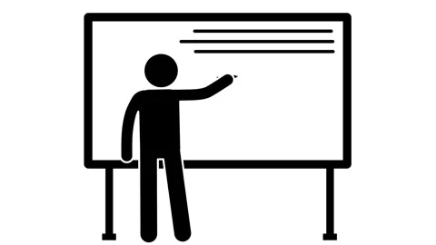 Stick figure writing on the classroom board Stock Footage 317882669