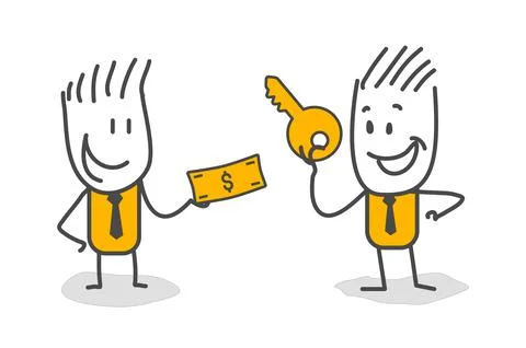 Stick figures. Big key as a problem solving metaphor. Stock Illustration