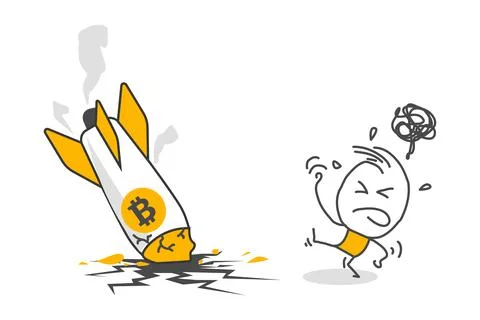 Stick figures. Bitcoin rocket crash. Stock Illustration