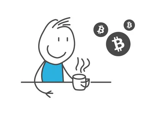 Stick figures. Bitcoins. Stock Illustration