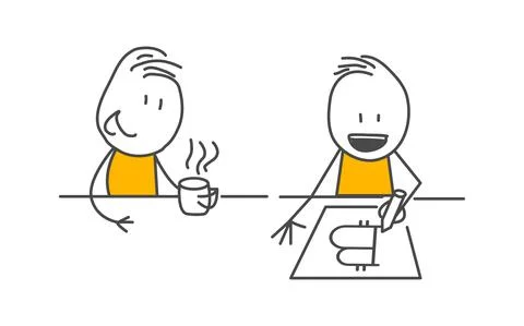 Stick figures. Bitcoins. Stock Illustration