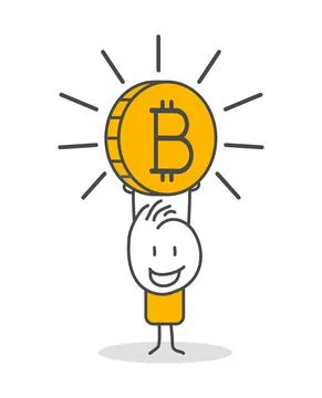 Stick figures. Bitcoins. Stock Illustration