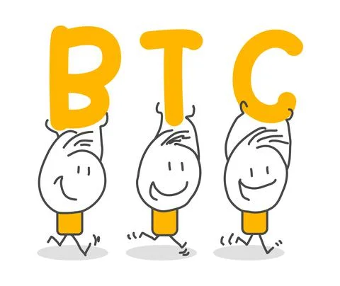 Stick figures. Bitcoins. Stock Illustration