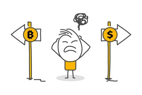 Stick figures. Bitcoins. Illustrazione stock