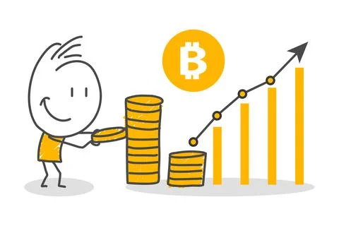 Stick figures. Bitcoins. Stock Illustration