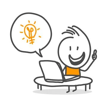 Stick figures. Computer, Laptop. Hand drawn doodle line art cartoon design ch Illustrazione stock