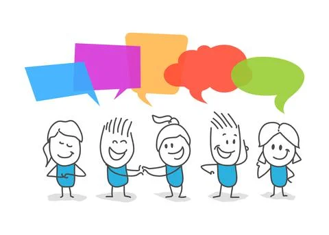 Stick figures with dialogue speech bubbles. Stock Illustration