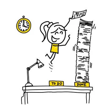 Stick figures. To do and done paperwork. Isolated on white background. Nr.1 Stock Illustration