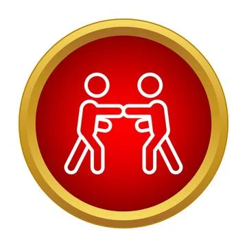 Stick figures fighting in a red circle icon Stock Illustration