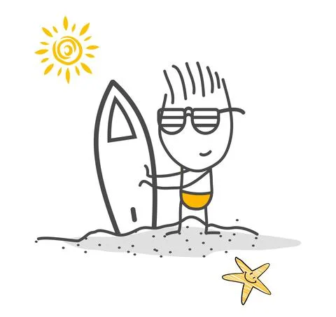 Stick figures. Hello summer. Surf. Stock Illustration