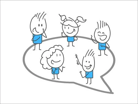 Stick figures. People with speech bubbles. Illustrazione stock