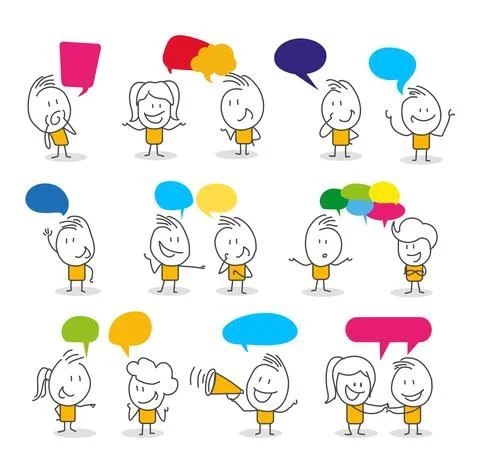 Stick figures. People with speech bubbles. Stock Illustration