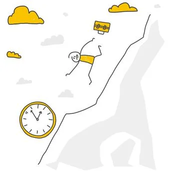 Stick figures. Pursuit of time. Vector. Illustrazione stock