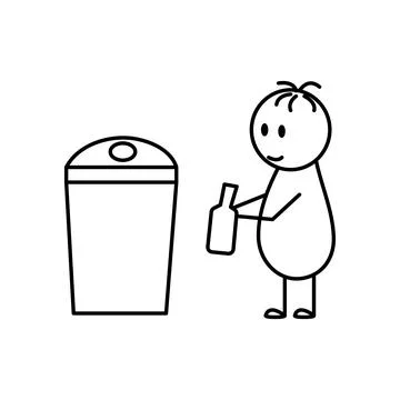 Stick figures. Stick man throws out trash . Vector illustration. Stock Illustration