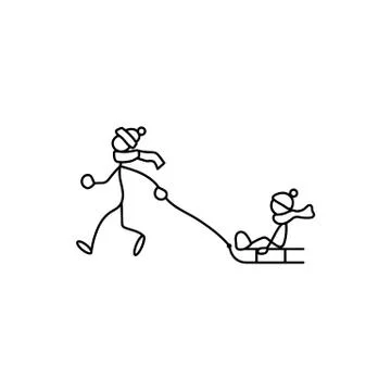 Stick figures winter activities Stock Illustration