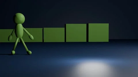 Stick man with bar chart graph in three dimension space Stock Footage 310941741