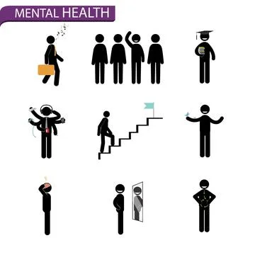Stick man set. Rules for mental health Illustrazione stock