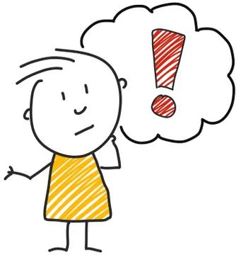 Stick man standing and thinking bubble expression illustration yellow イラスト素材