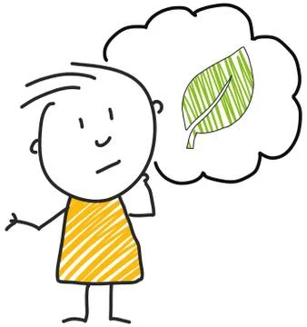 Stick man standing and thinking bubble expression illustration yellow leaf イラスト素材