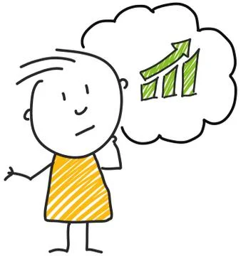 Stick man standing and thinking bubble expression illustration yellow green Иллюстрация