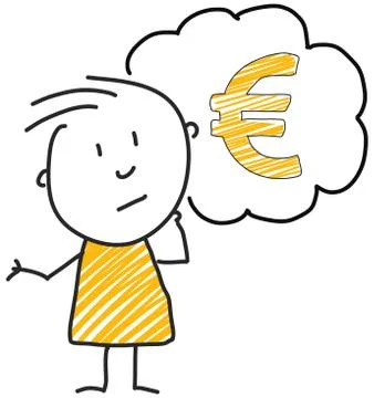Stick man standing and thinking bubble expression illustration yellow Euro イラスト素材