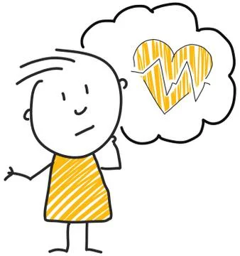 Stick man standing and thinking bubble expression illustration yellow heart イラスト素材