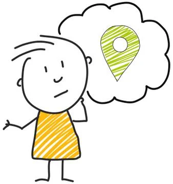 Stick man standing and thinking bubble expression illustration yellow green Illustrazione stock