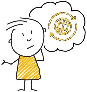 Stick man standing and thinking bubble expression illustration yellow logistic イラスト素材