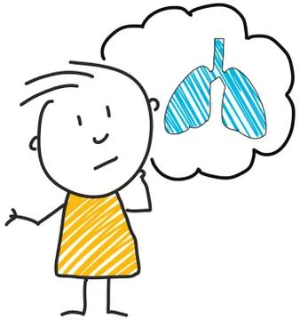 Stick man standing and thinking bubble expression illustration yellow blue lung イラスト素材