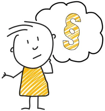 Stick man standing and thinking bubble expression illustration yellow paragraph Ilustración de archivo