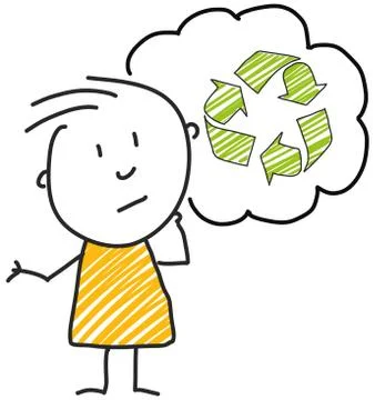 Stick man standing and thinking bubble expression illustration yellow green Illustrazione stock
