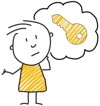 Stick man standing and thinking bubble expression illustration yellow key イラスト素材